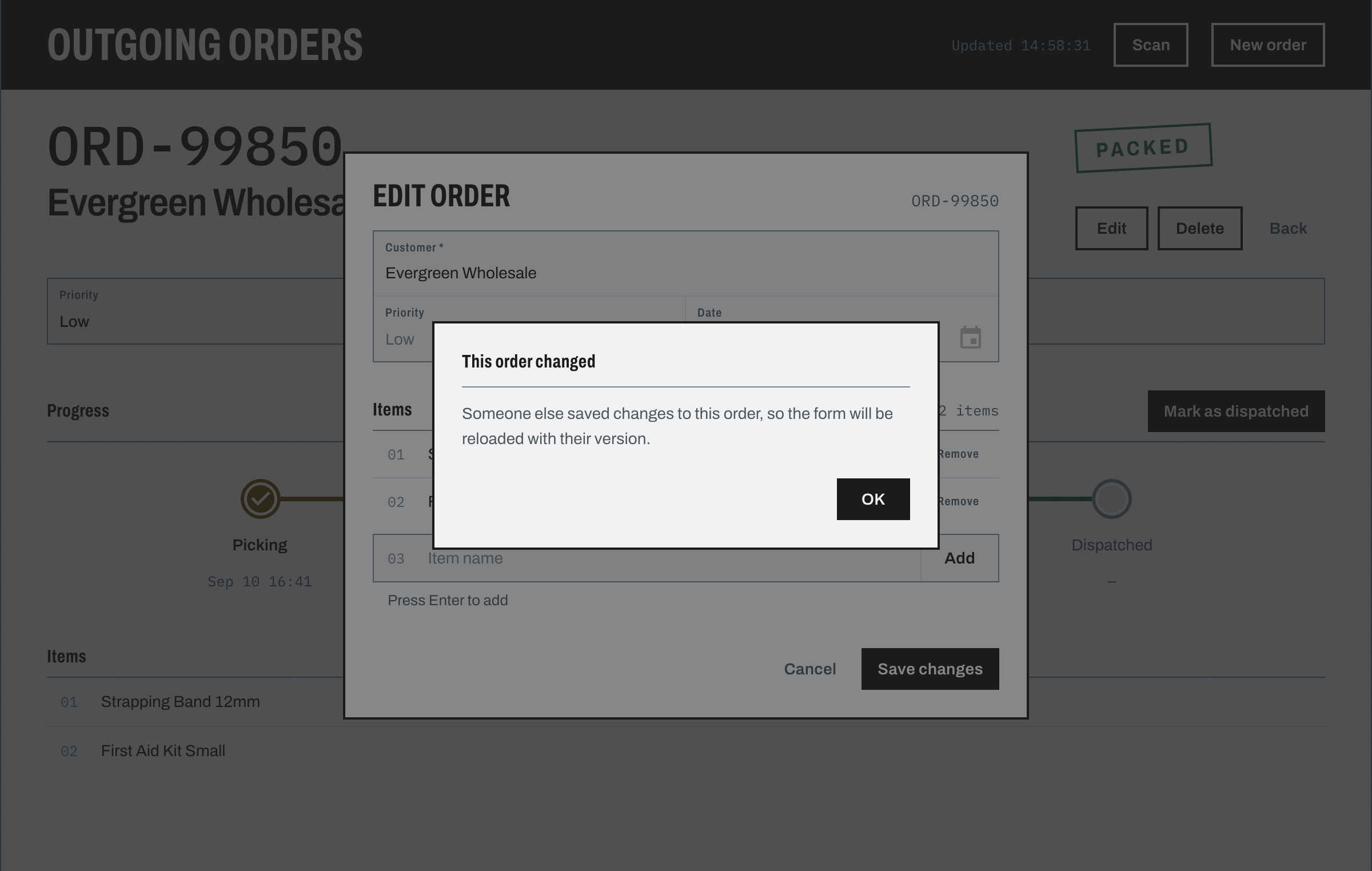 WMS Outgoing Orders Dashboard screenshot 2